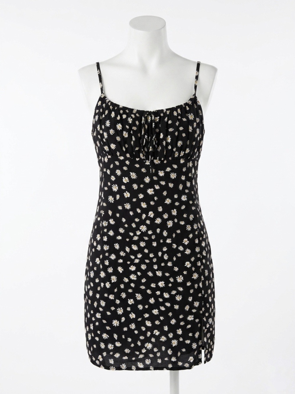 Garage Daisy Print Ruched Mini Dress Black Small Boho Size Small Y2K Grunge